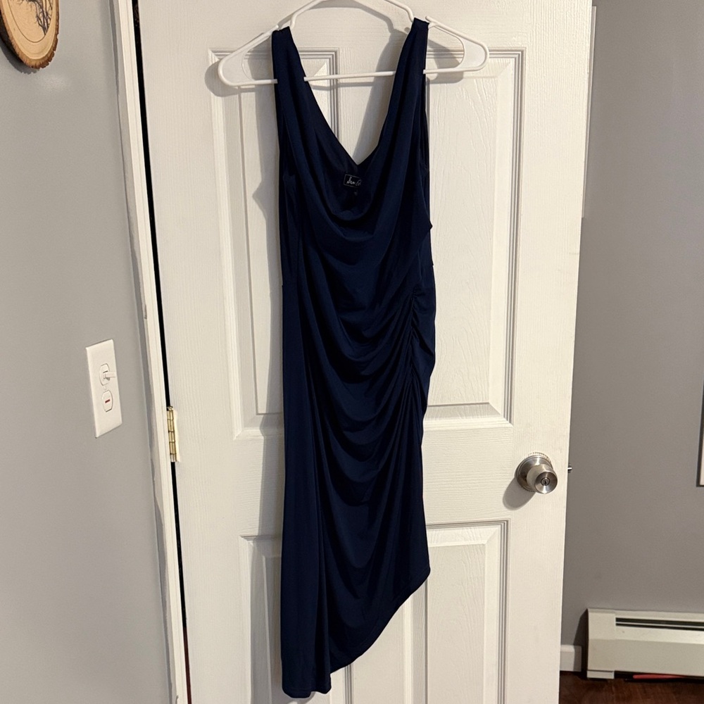 Sam Edelman Deep Navy Asymmetrical Draped One-Shoulder Dress